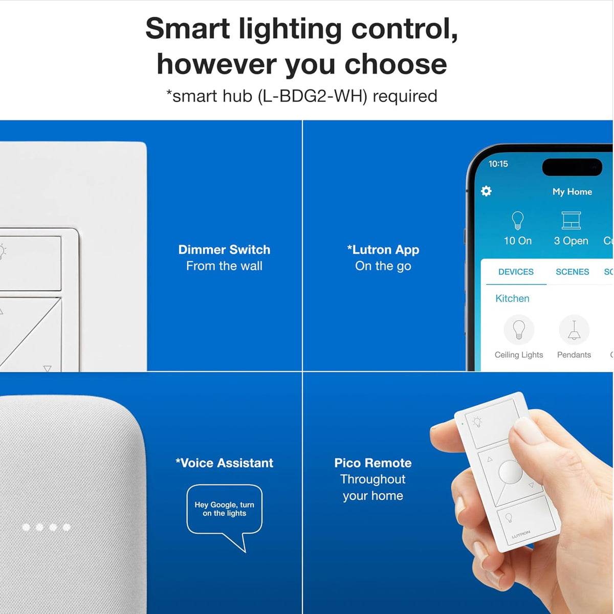 Lutron Caseta Smart Dimmer Switch (Smart Hub Required), No Neutral Required - (PD-6WCL-WH) - 1 Unit