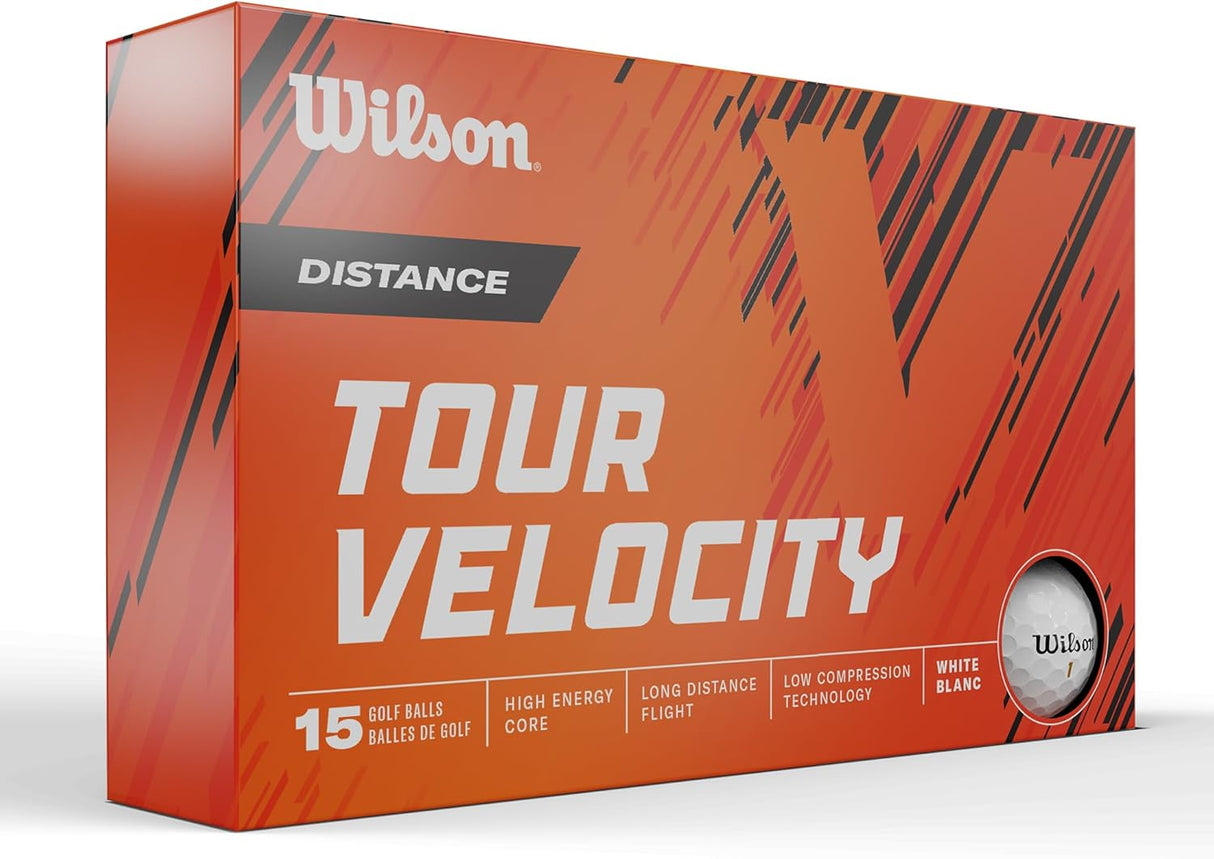 WILSON Tour Velocity Distance Golf Balls - 15 Pack, White