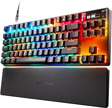 SteelSeries Apex Pro TKL HyperMagnetic Gaming Keyboard - Adjustable Actuation - Esports Tenkeyless - OLED Screen - RGB - PBT Keycaps - USB-C - 2023 Edition,Black