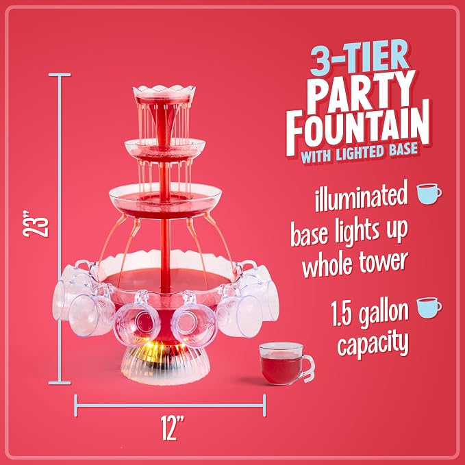Nostalgia 3-Tier Party Fountain, Holds 1.5 Gallons, Clear