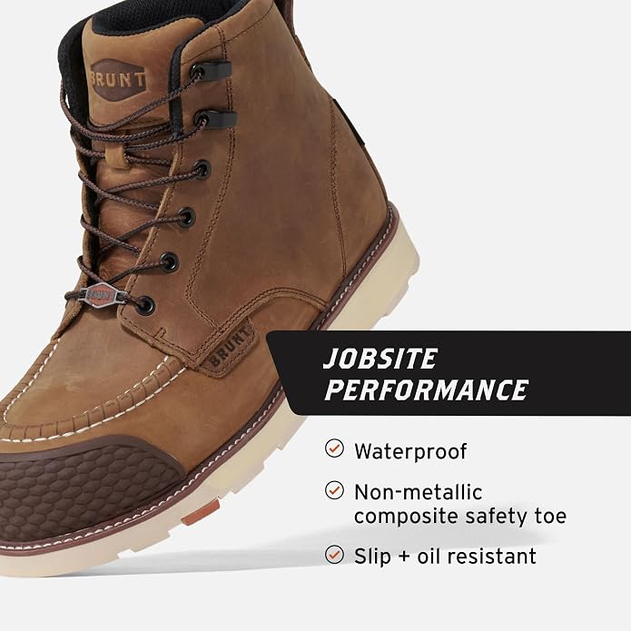 MEN (11) BRUNT Marin BRUNT Toe (Comp Toe) - 6" Waterproof Reinforced Wedge Work Boot - EH Rated - Slip + Oil Resistant - Adjustable Width System