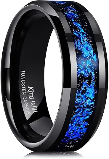 King Will Mens Wedding Band with Foils Inlay Beveled Edge Size - 10