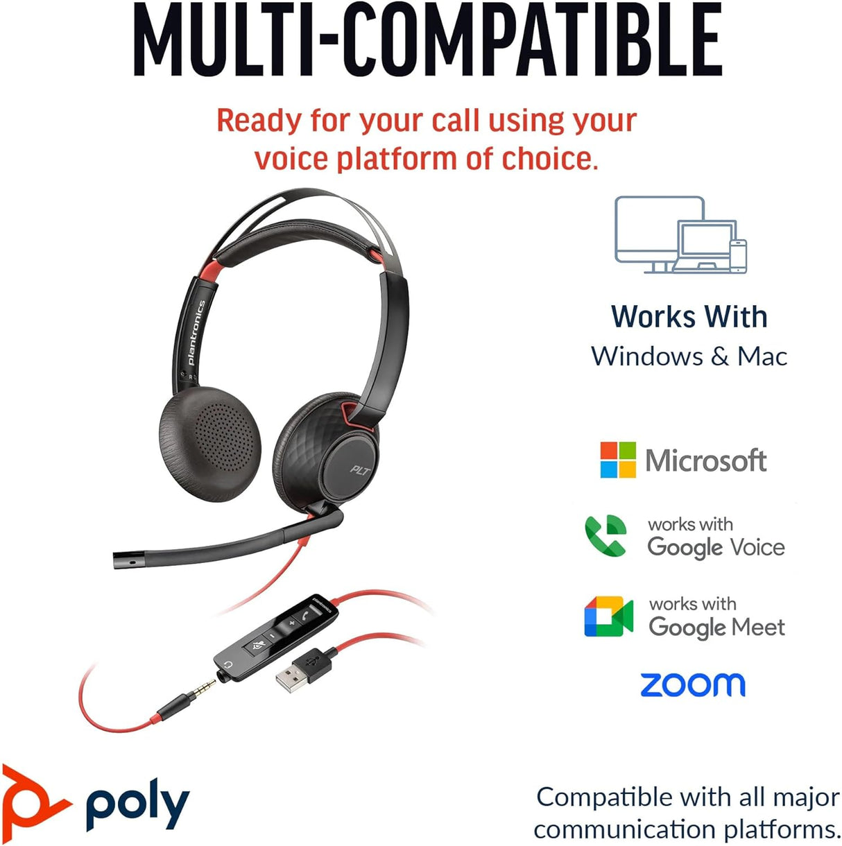 Poly Blackwire 5220 Stereo USB-C Headset +3.5mm Plug +USB-C/A Adapter