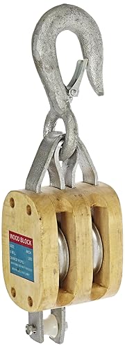 Double Wood Manila Rope Block with Hook