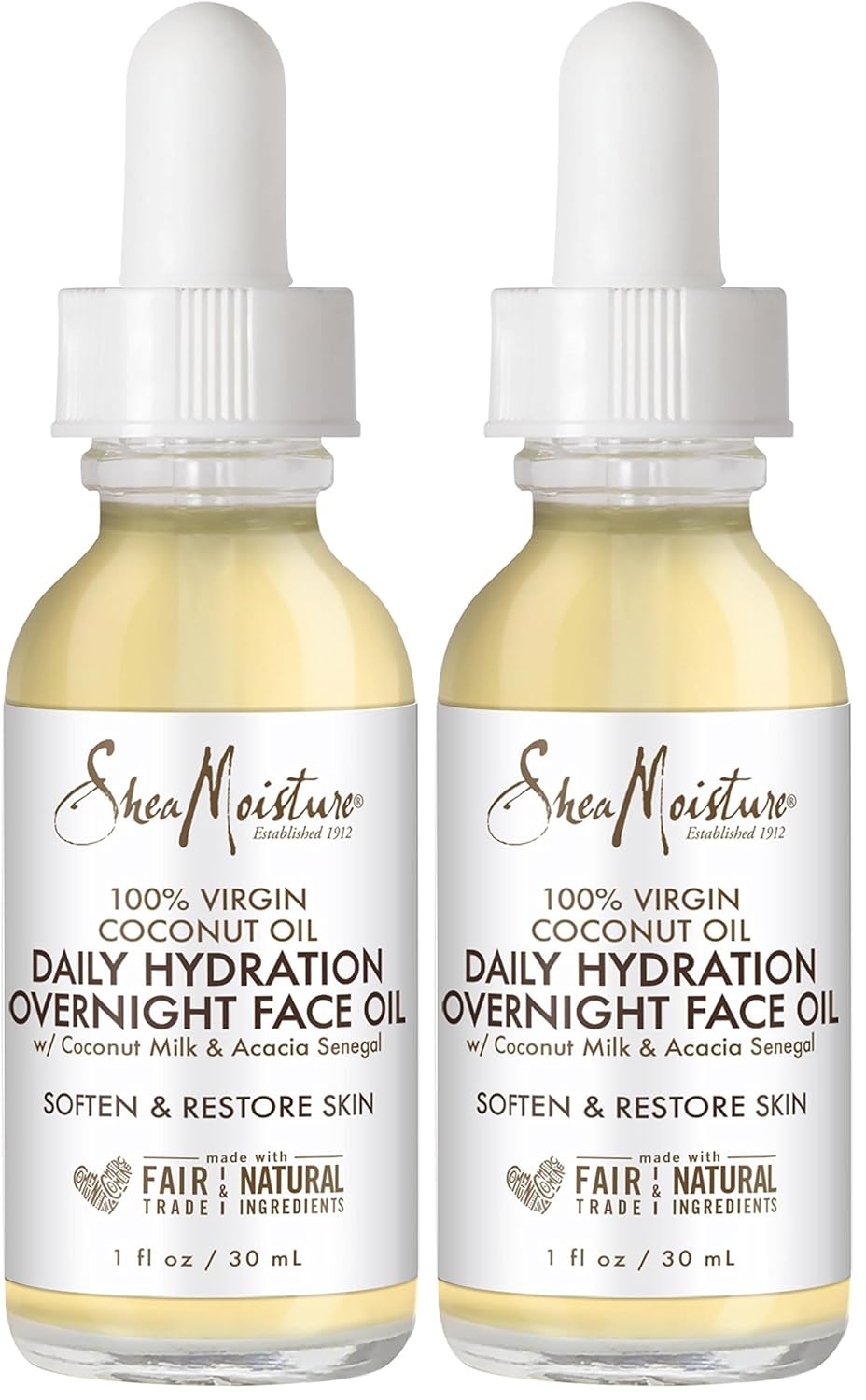 SheaMoisture Overnight Face Oil for All Skin Types 100% Virgin Coconut Oil for Daily Hydration 1 oz,(Pack of 2)