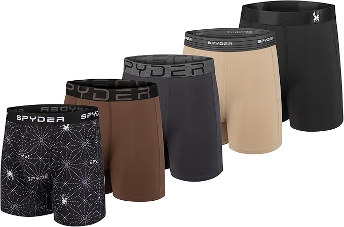 Spyder Mens Boxer Briefs 5 Pack Poly Spandex Performance Boxer Briefs Underwear Size M