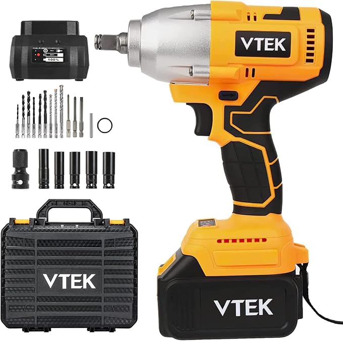 Similar to: VTEK Brushless Impact Wrench 1/2 Inch Chuck,Max Torque 700N.m Cordless Impact Wrench 515 ft-lbs,Impact Gun for Car Tiers 74.99