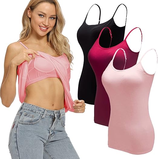 (LARGE) Ibeauti Women's Camisoles Tops with Built in Padded Bra Basic Breathable Tank Top
