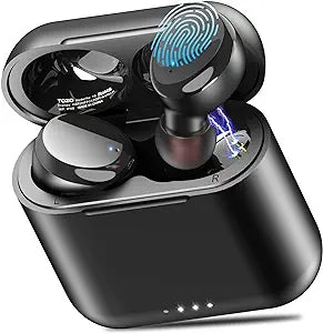 TOZO T6 (Classic Edition) True Wireless Earbuds Bluetooth 5.3 Headphones Touch Control with Wireless Charging Case IPX8 Waterproof Stereo Earphones in-Ear Built-in Mic Headset Premium Deep Bass Black