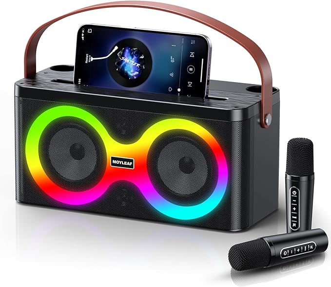 Moyleaf Karaoke Machine, Portable Bluetooth Speaker with 2 Wireless Black Microphones-K5-NEW