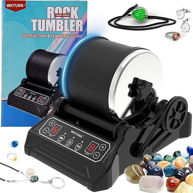 Rock Tumbler Kit, Turns Rough Rocks Into Beautiful Gems-Includes Instruction Booklet,4 Types Rock Tumbler Grit,Rough Gemstones-Great Science Set for Kids