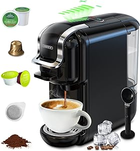 HiBREW H2B 5-in-1 Espresso Pod Coffee Maker for Kcup*/Nes*/DG*/Espresso Powder, Compact Size, Multiple Capsules. Hotel Kitchen Coffee Machine(New Open Box)