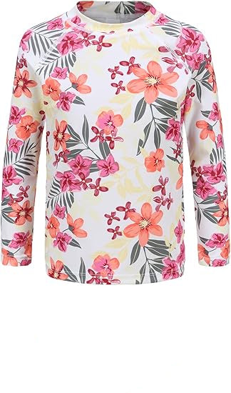 (MISSING BOTTOMS) Hurley Girls-(M) Long Sleeve Rash Guard 2-Piece Swimsuit-WHITE
