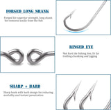 AGOOL Fishing Hooks Saltwater J Hooks Stainless Steel O'Shaughnessy Long Shank Forged Trolling Hook Extra Strong with Fishing Beads for Bass Striper Catfish Snapper