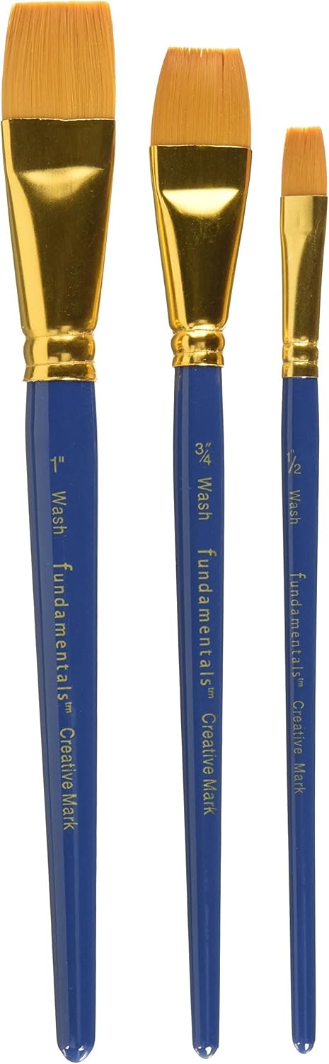 Fundamentals Paint Brush Set Short Handled for Decorative Arts, Watercolor, Acrylic, Oils, Set of 3 Golden Wash Paint Brushes - Set No. 17