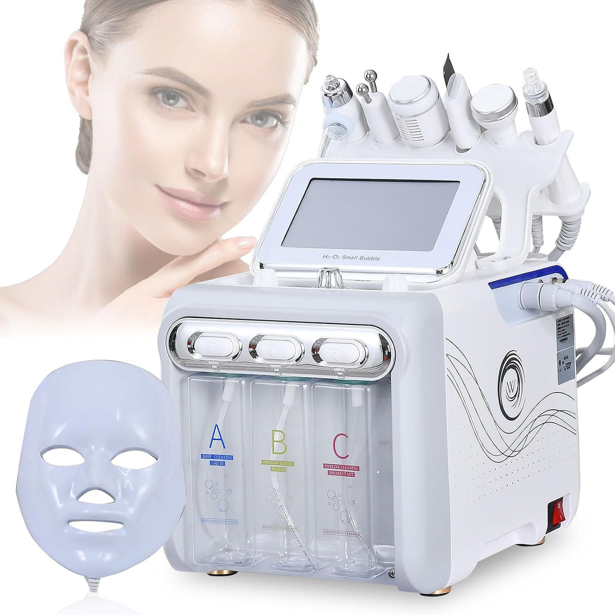 Hydrogen Oxygen 7 in1 Facial Care Machine with Serums 400ml AS1 SA2 AO3, Peeling Solution Salon, for Salon SPA Home Use