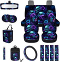 Baxinh Skull Floral Print 15pc Car Accessories-Blue/Skull Floral