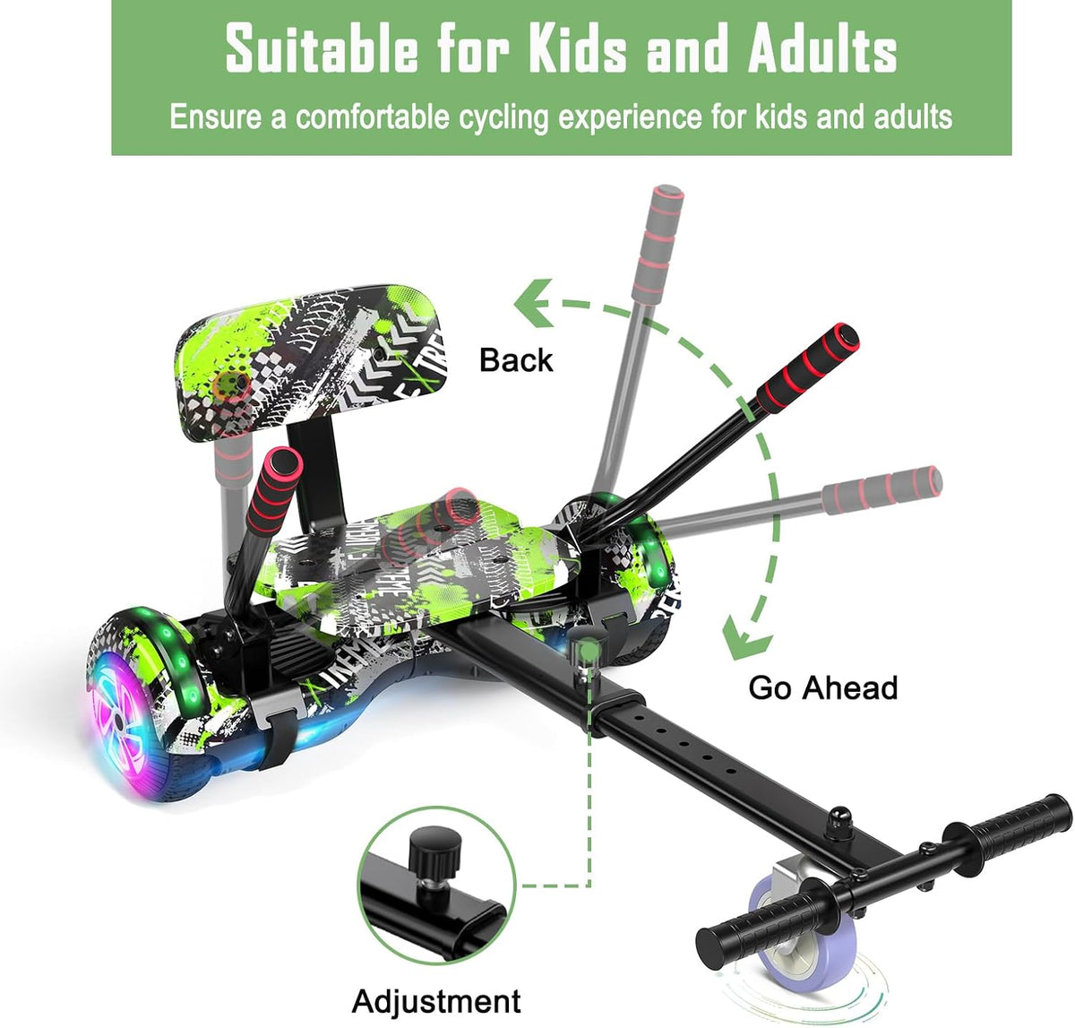 UNI SUN Hoverboard, with Seat Attachment 6.5" All Terrain Scooter 7.5 MPH