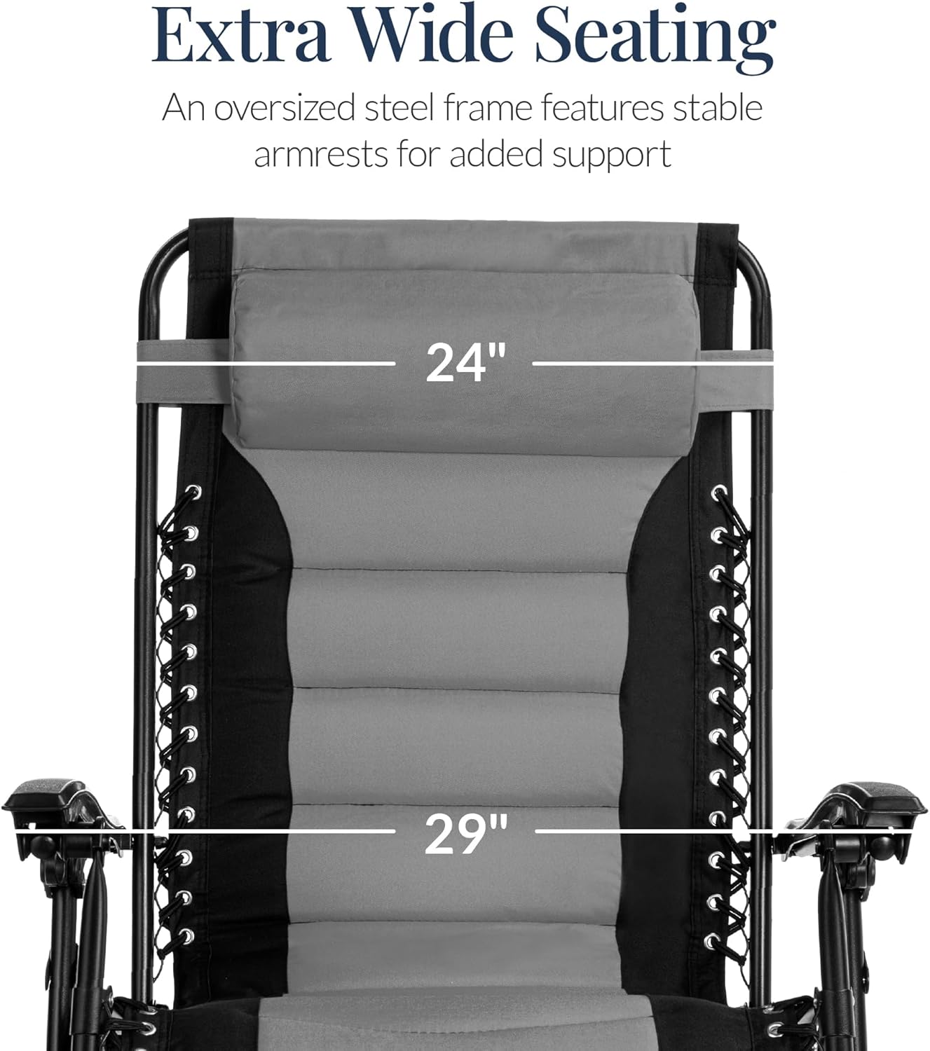 Best Choice Products - Oversized Padded Zero Gravity Chair, Folding Recliner w/ Headrest, Side Tray - Gray/Black