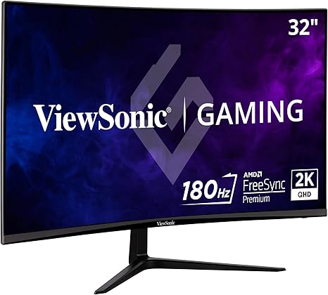 ViewSonic VX3218C-2K 32 Inch Curved 1ms 1440p 180hz Gaming Monitor with FreeSync Premium, Eye Care, HDMI,and DisplayPort Inputs