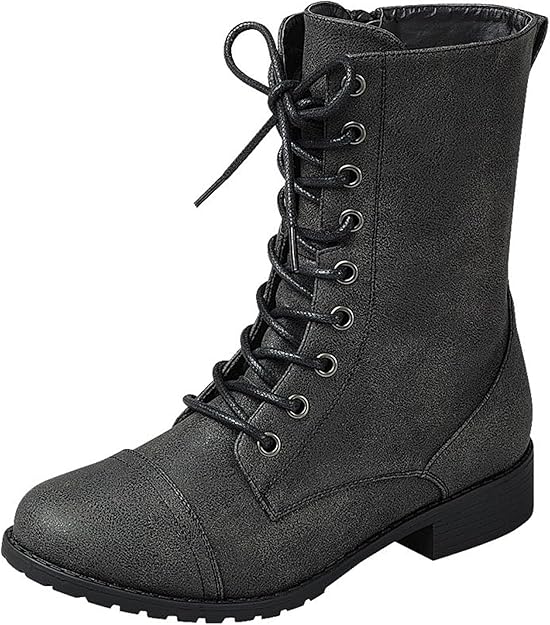 Forever Link Womens Round Toe Military Lace Up Knit Ankle Cuff Low Heel Combat Boots Size 8