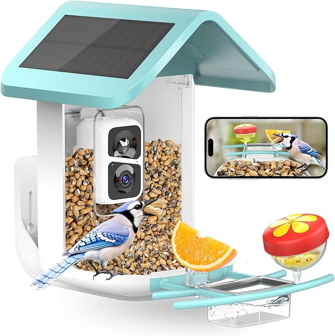 Bird Feeder with Camera: Solar Powered Smart Bird Camera Feeder 2K Live Feed for Backyard - AI Identify Auto Capture Bird Videos, 2.4GHz WiFi Bird Camera, Gifts for Birdlovers Mom Dad