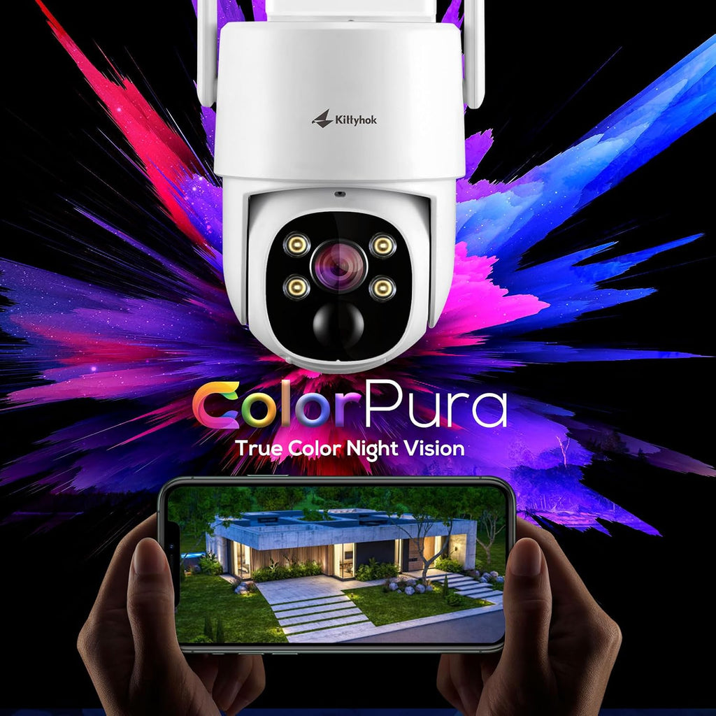 Kittyhok Solar Wireless Security Camera System, 2K PTZ ColorPura Camera