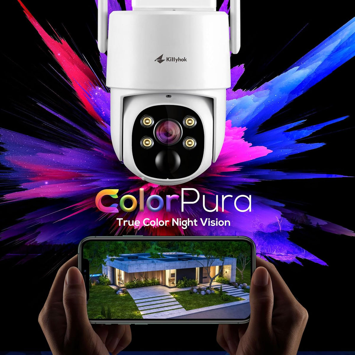 Kittyhok Solar Wireless Security Camera System, 2K PTZ ColorPura Camera