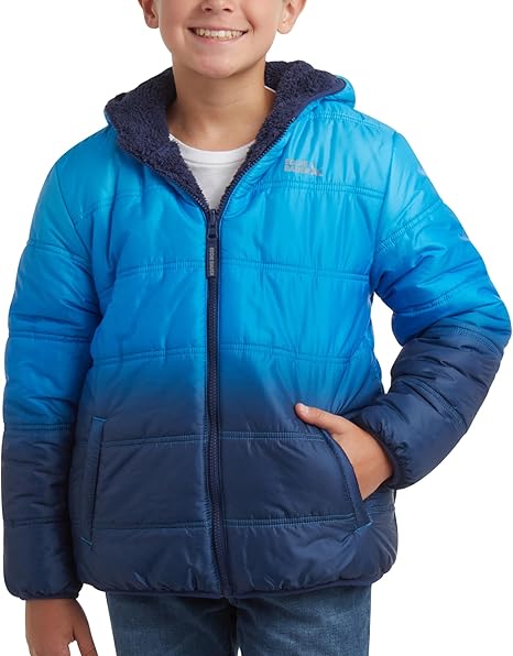 Eddie Bauer Boys' Reversible Jacket - Waterproof Lightweight Fleece Lined Hooded Puffer Coat - L 14/16