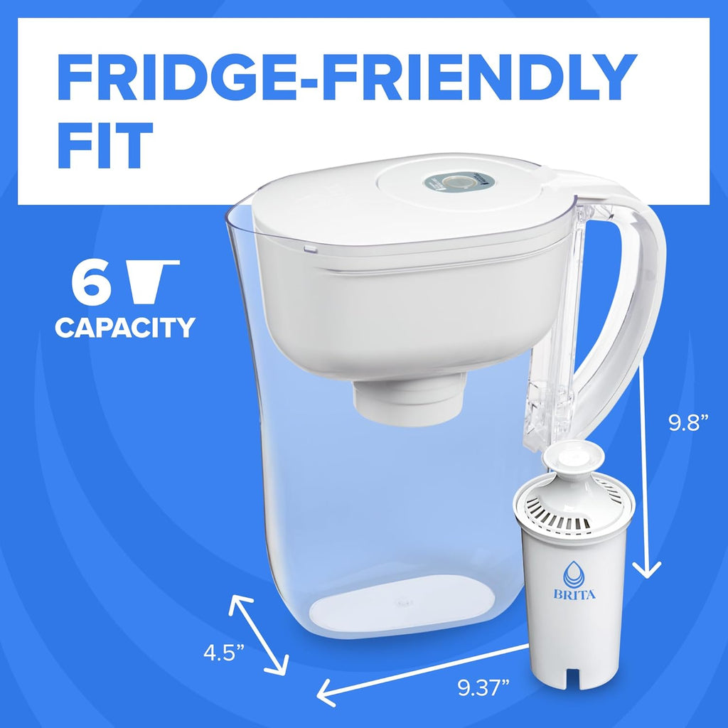 Brita Metro Water Filter Pitcher with SmartLight Change Indicator, BPA-Free 6-cup
