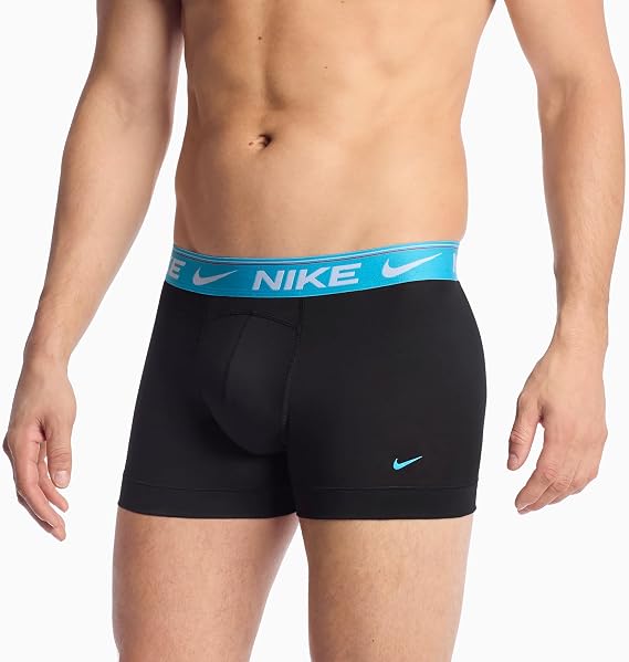 Nike Men's Underwear Ultra Comfort Trunks (3-Pack) Color: Black - Baltic Blue/ Lt Chocolate/ Fusion Red WB Size Small
