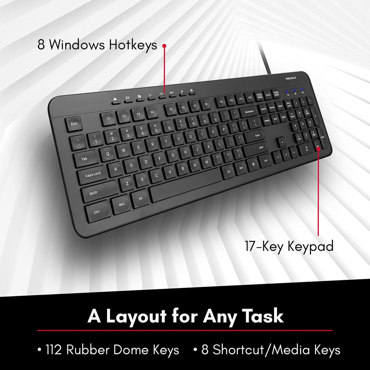 Macally Wireless Keyboard | 2.4 Computer Keyboard | Full Size Keyboard (Quiet Keys) All Day Comfortable Typing with Cordless Keyboard for PC, windows (NEW OPEN BOX)