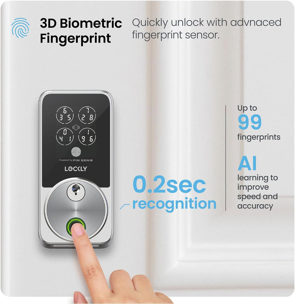 Lockly Secure Pro Zeno Series Smart Door Lock,Fingerprint Keyless Entry Door Lock for Front Door with Apple Home Key,Built-in Wi-Fi,Auto Lock, App Remote Control,IP65 Waterproof,Easy Installation
