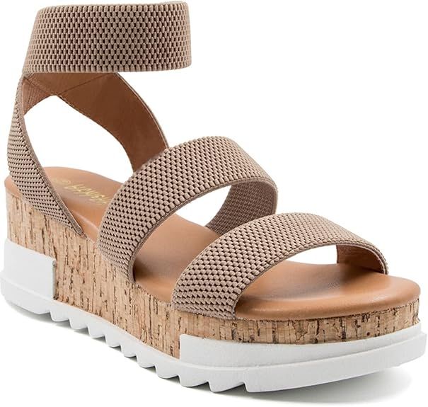 Athlefit Women's Wedge Sandals Platform Sandals Cork Elastic Strap Platform Sandals Size: 6.5