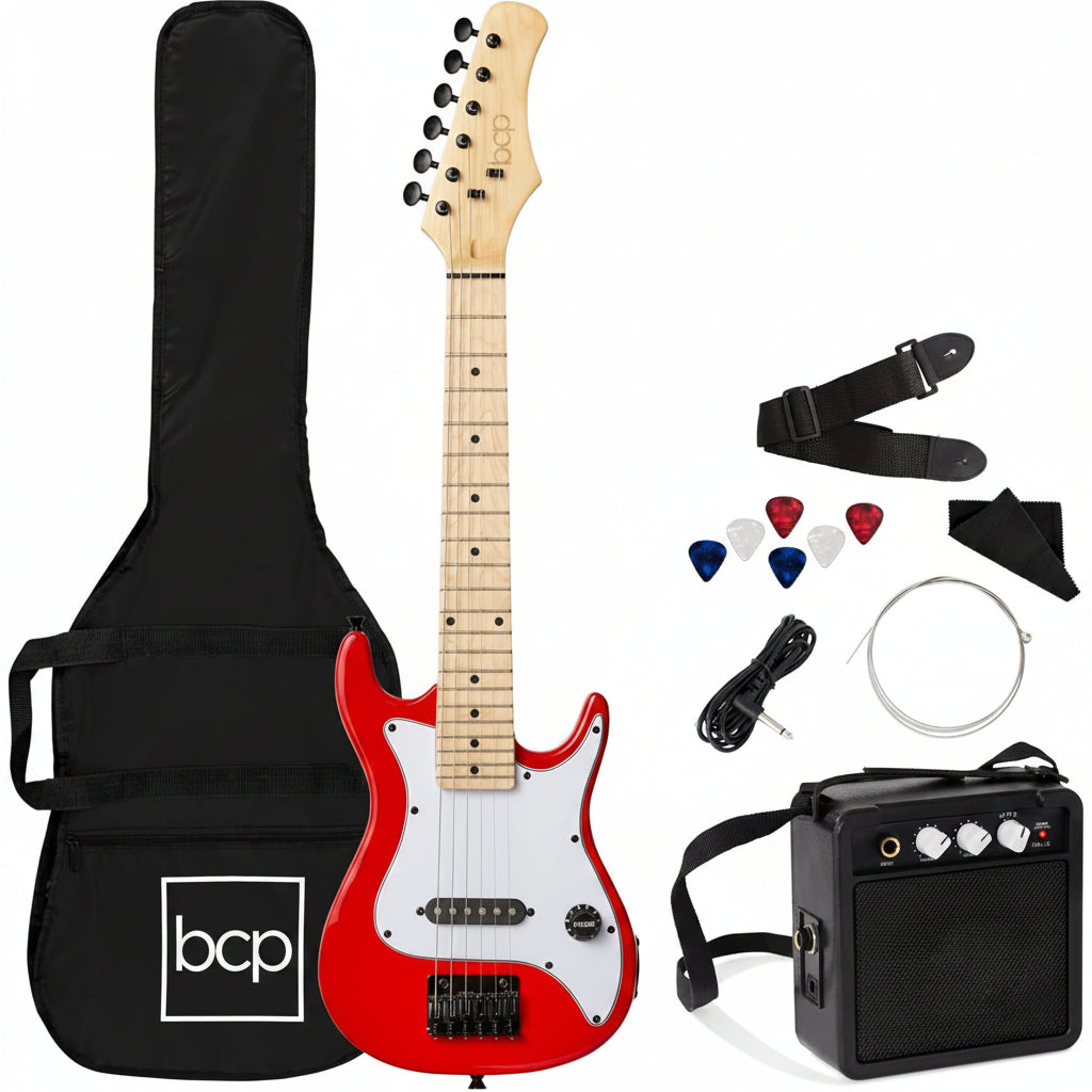 Best Choice Products - Kids Electric Guitar Beginner Starter Kit w/ 5W Amplifier, Strap, Gig Bag, Strings, Picks - 30" Length - Metallic Red