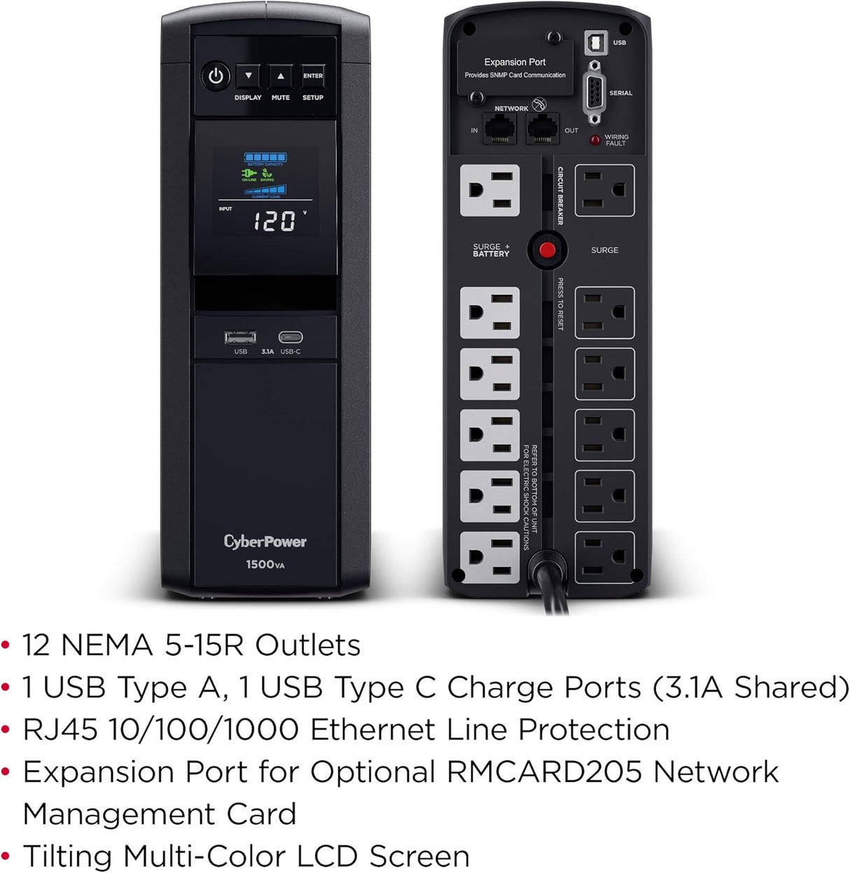 CyberPower - 1500VA Sine Wave Battery Back-Up System - Black Protect high-end devices with this CyberPower UPS battery backup. NEW