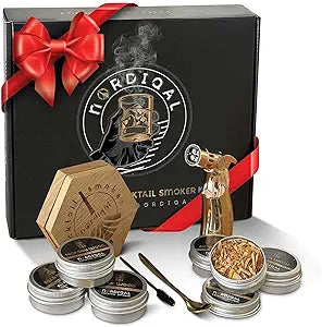 Cocktail Smoker Kit with Torch & 6 Wood Chip Flavors no Butane - Whiskey Smoker Set, Bourbon Smoker, Old Fashioned Premium Gifting Packaging, Fathers Day, Birthday, Christmas Present for Men and Women