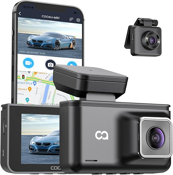 COOAU Dash Cam Front and Rear - 2.5K Car Camera with WiFi & GPS - Dash Camera for Cars with Night Vision | 24H Parking Mode G-Sensor | Loop Recording Supercapacitor