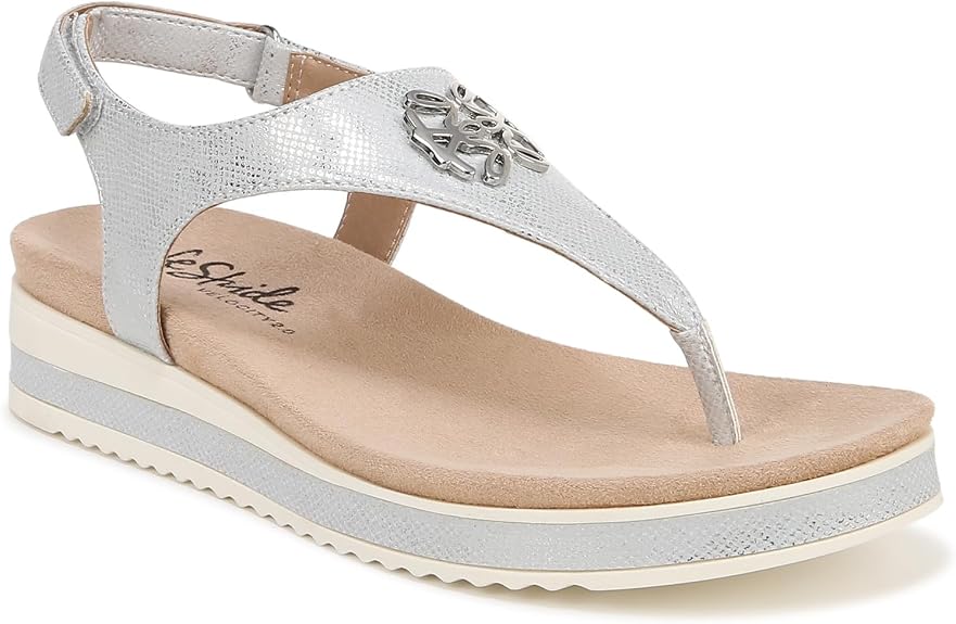 LIFESTRIDE Women's Zeeta Silver Metallic Thong Sandal - 7.5M