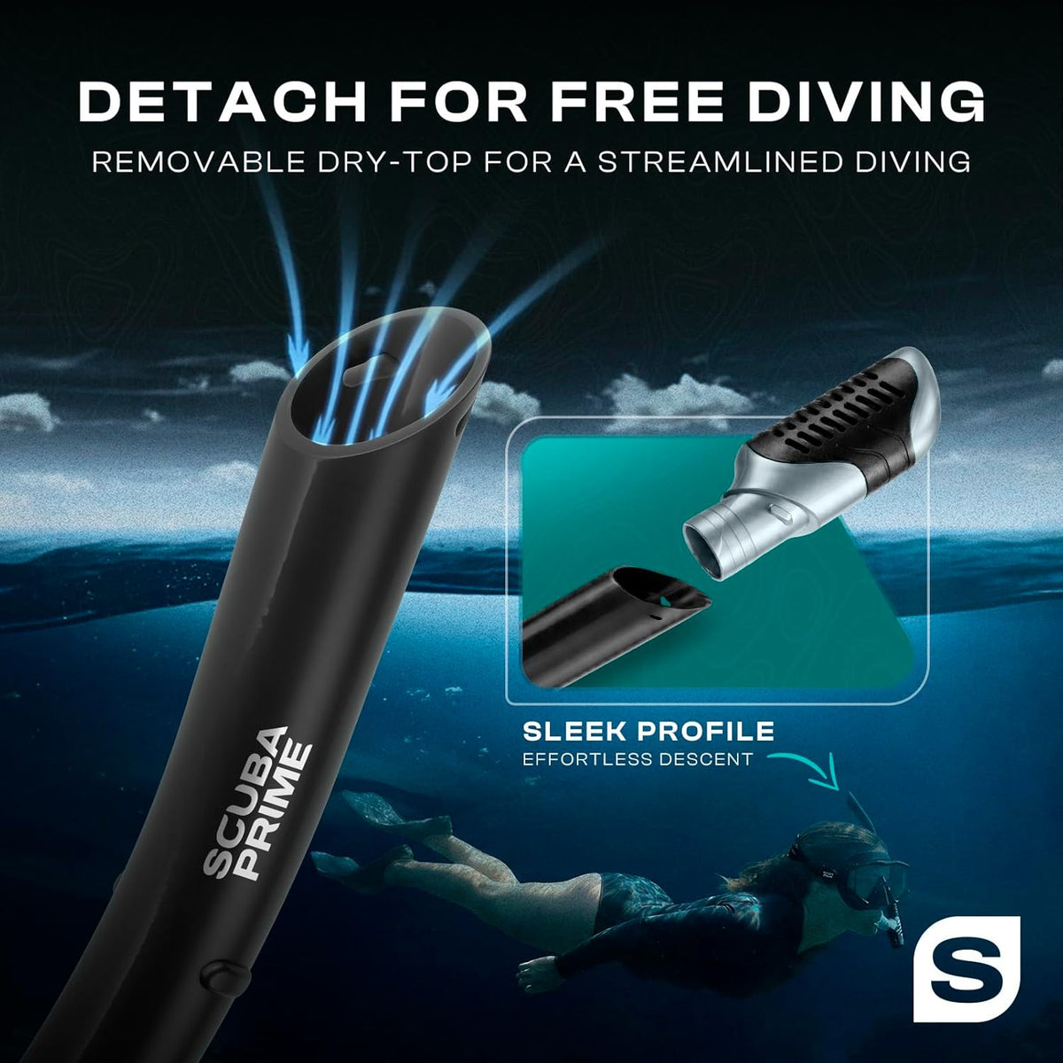 Pano 3 180° Panoramic Dive Mask with Top Snorkel - Black