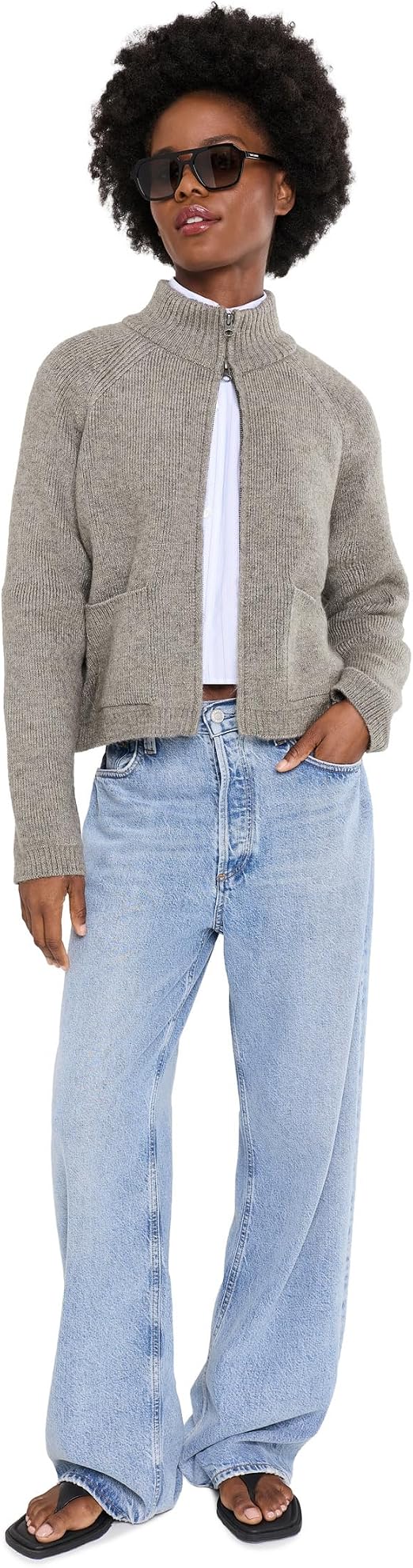 Free People Womens We The Free On It Zip-Up Cardigan Cool Grey (Size: Medium)