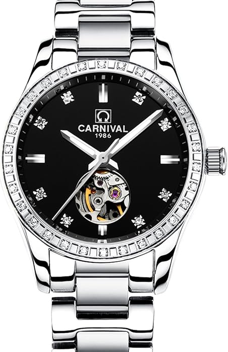 Womens Skeleton Automatic Mechanical Synthetic Sapphire Crystal Rose Gold Stainless Steel Lady Sapphire Waterproof White Watch