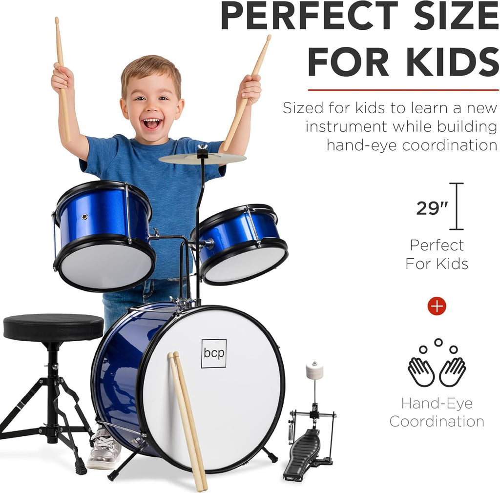 Best Choice Products 3-Piece Beginner Drum Set for Kids     BLUE