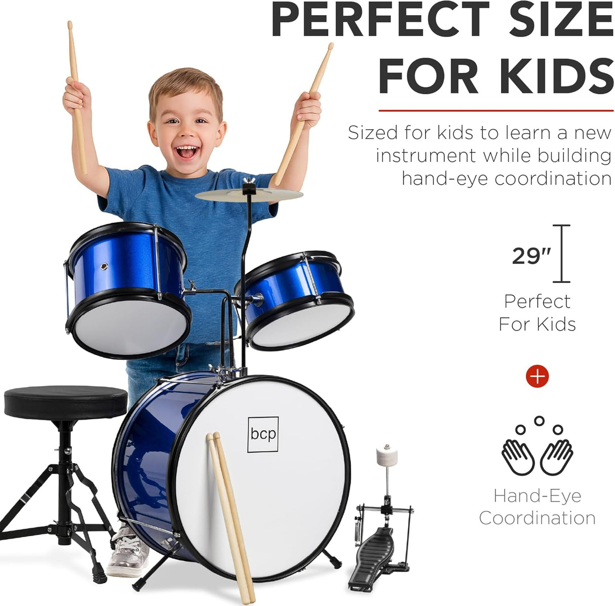 Best Choice Products 3-Piece Beginner Drum Set for Kids     BLUE