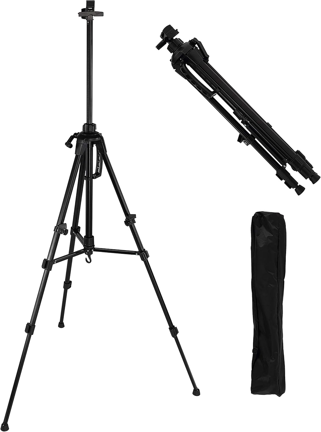 Creative Inspiration Valerri 61" Rugged Artist Easel, Portable, Adjustable Height for Floor to Table-top Drawing or Painting, Lightweight Aluminum Black w/Nylon Carrying Travel Bag