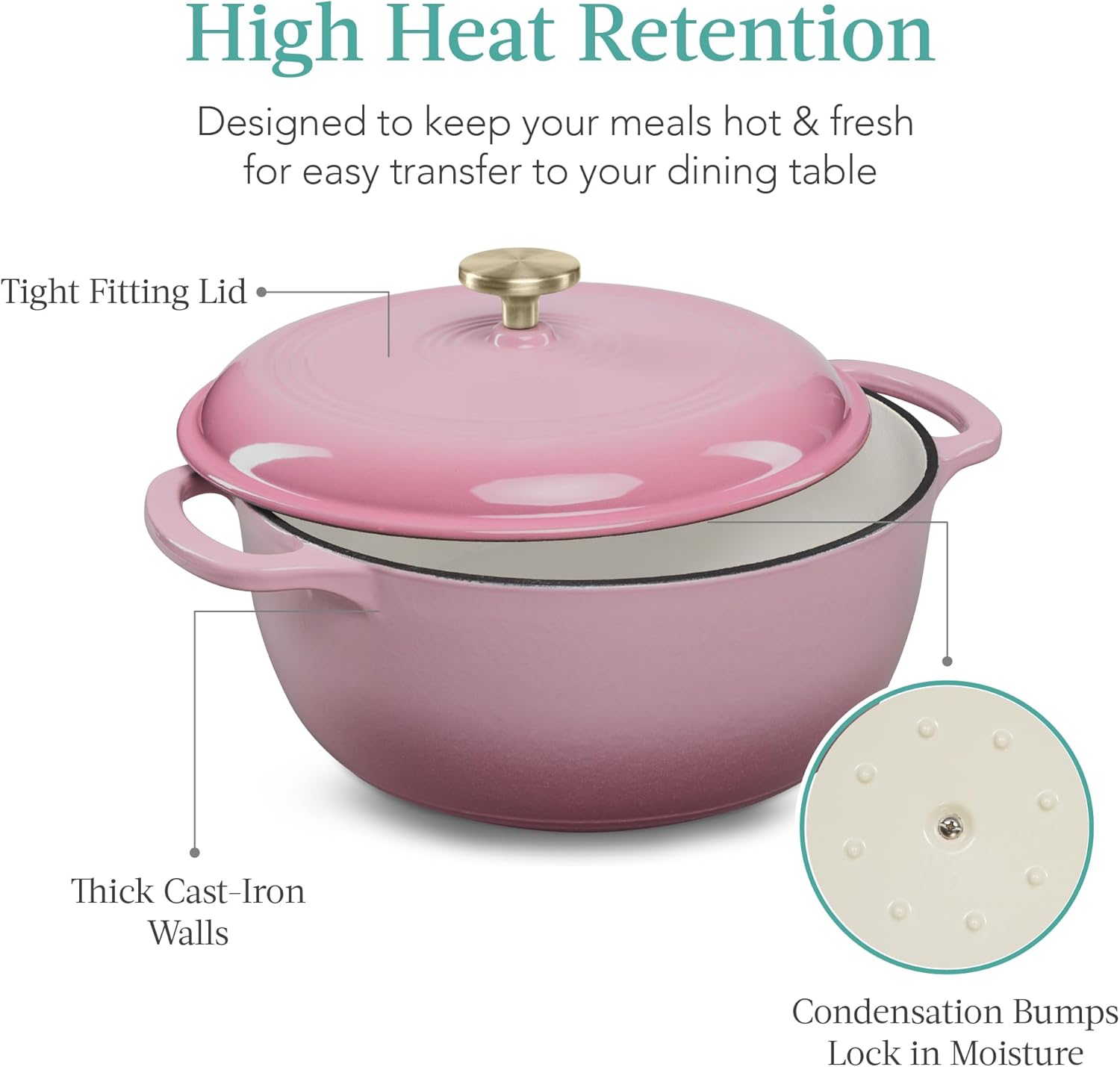 Best Choice Products 6QT Enamel Cast-Iron Round Dutch Oven, Family Style Heavy-Duty Pre-Seasoned Cookware for Home, Kitchen, Dining Room, Oven Safe w/Lid, Dual Handles - Pink Champagne