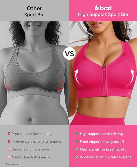 BRXL Women's Sports Bra With Front Closure - Pink - XL (NIB)