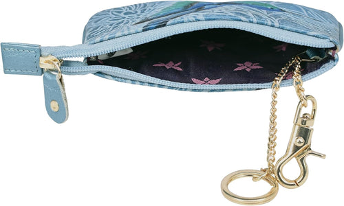 Anuschka Women’s Hand-Painted Genuine Leather Medium Zip Pouch with Key Fobs - Tooled Birds Sky