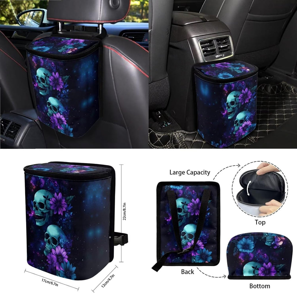Baxinh Skull Floral Print 15pc Car Accessories-Blue/Skull Floral