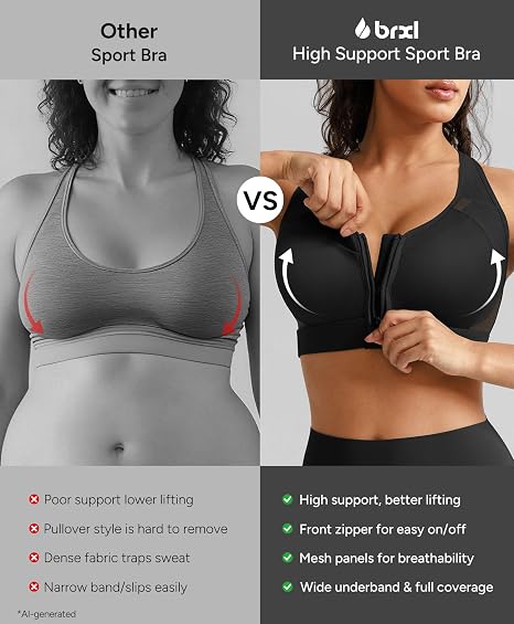 BRXL Women's Sports Bra With Front Closure Plus Size - Black - 3XL (NIB)